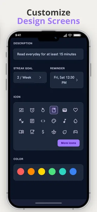 Habit tracker screenshot showing custom routines